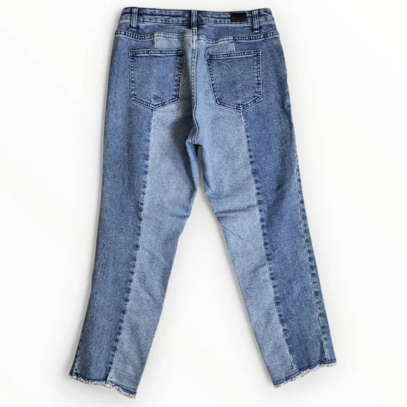 Two Toned Denim Mom Jeans Size 28 High Waisted Raw Hem Cropped - Picture 6 of 13